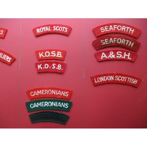 183 - Infantry cloth shoulder title collection mounted on 4 boards with double sided tape. Mainly embroide... 