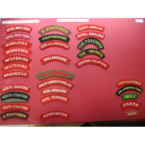 183 - Infantry cloth shoulder title collection mounted on 4 boards with double sided tape. Mainly embroide... 