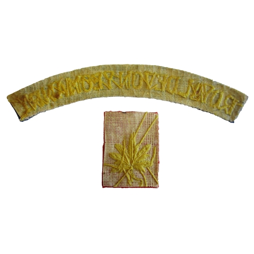 188 - Royal Devon Yeomanry cloth shoulder title, yellow embroidered lettering on blue background and yello... 