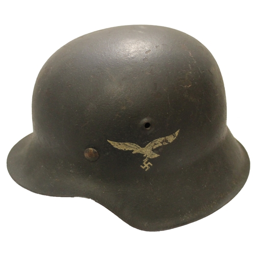 202 - Third Reich Luftwaffe M42 single decal helmet, back of helmet stamped hkp62 and 2008, decal of eagle... 