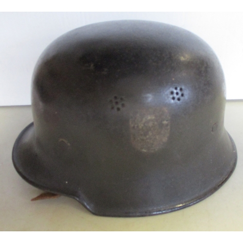 205 - Third Reich Civil Defence M34 helmet, black shell, swastika decal to right side 90% complete, decal ... 