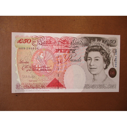 222 - £50 range with Somerset A01 first run, Kentfield Houblon A09 uncirculated, Salmon AA56 extremely fin... 