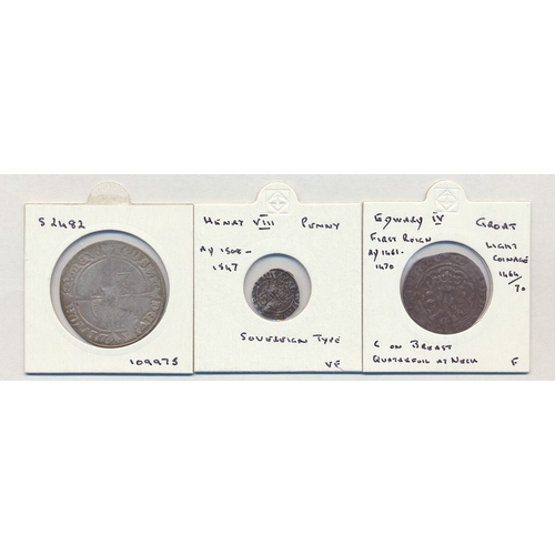 378 - Hammered range with Edward IV groat mintmark rose fine, Henry VIII penny mintmark trefoil fine and E... 