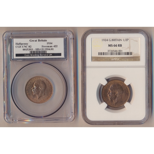 380 - 20th century collection of half pennies in plastic holders with NGC 1911 MS64RB, 1912 AU58BN, 1913 M... 