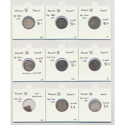 385 - Henry III. Collection of long cross pennies with phase II (6) and phase III (2) and farthing cut gen... 
