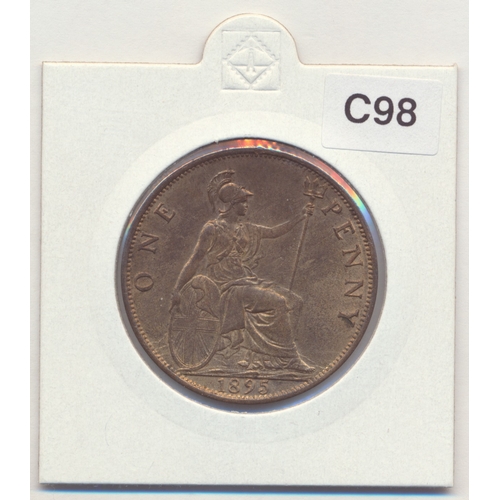 394 - Range of pennies with 1895, 1896, 1897, 1899, 1900, 1901 uncirculated with lustre and 1898 good extr... 