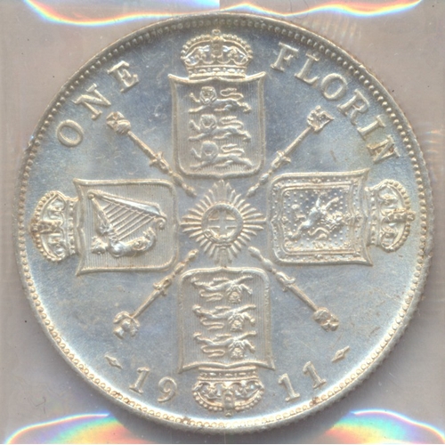 396 - Range of florins with 1930, 1937, 1951 uncirculated, 1918 in NGC plastic holder graded MS61, 1911, 1... 