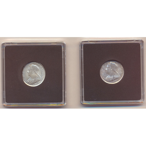 402 - Victoria range of sixpences with 1887 jubilee head, 1899, 1900 uncirculated, 1897 good extremely fin... 