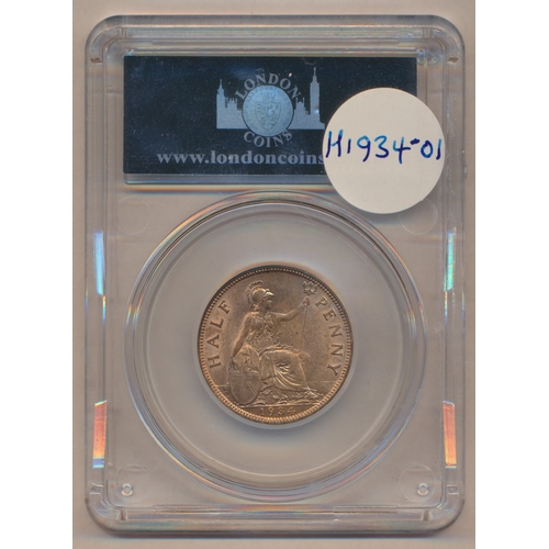 410 - 20th century collection of half pennies in plastic holders with NGC 1911 MS64RB, 1928 MS66BN, 1953 P... 