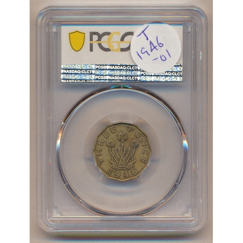 414 - Collection of nickel brass threepences with range in plastic holders with PCGS 1941 AU58, 1946 XF45,... 