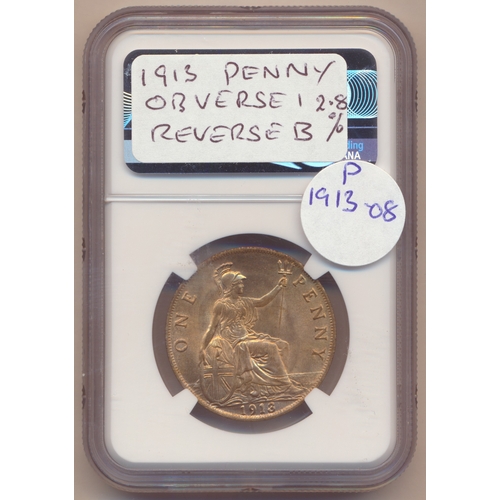 418 - George V - George VI range of pennies in plastic holders with PCGS 1911 MS64+BN, 1951 MS65RB, NGC 19... 