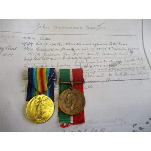 5 - Range with:
1. GB WW1 Victory Medal to Lieut J.M. MacLeod R.N.R. and Mercantile Marine War Medal to ... 