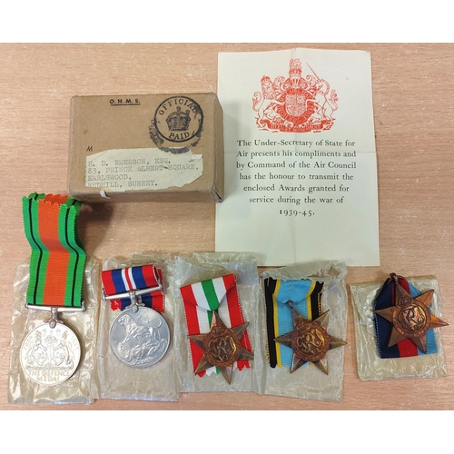 57 - Emerson group with:
1. Fathers WWI British War Medal and Victory Medal to 46288 Cpl H.Emerson R.A.F ... 