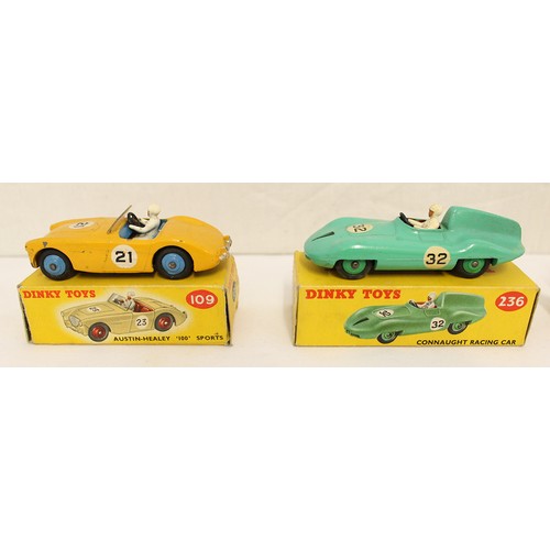 231 - Dinky. Collection including Austin Atlantic Convertible No 106, Connaught Racing Car No 236, Cunning... 