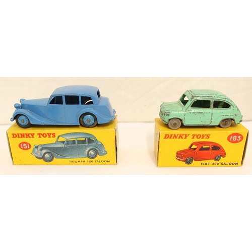 232 - Dinky. Collection including Austin Saloon No 160, Bentley No 194, Bristol Sports Coupe No 163,  Pull... 