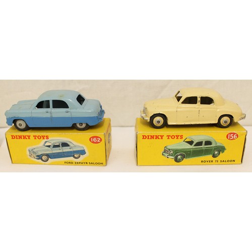 232 - Dinky. Collection including Austin Saloon No 160, Bentley No 194, Bristol Sports Coupe No 163,  Pull... 