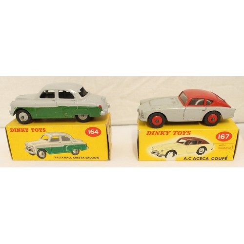 232 - Dinky. Collection including Austin Saloon No 160, Bentley No 194, Bristol Sports Coupe No 163,  Pull... 