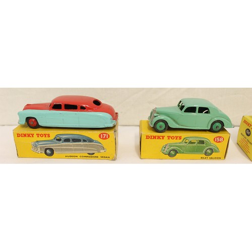 232 - Dinky. Collection including Austin Saloon No 160, Bentley No 194, Bristol Sports Coupe No 163,  Pull... 