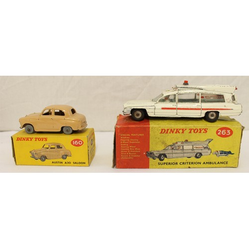 232 - Dinky. Collection including Austin Saloon No 160, Bentley No 194, Bristol Sports Coupe No 163,  Pull... 