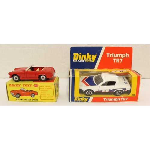 232 - Dinky. Collection including Austin Saloon No 160, Bentley No 194, Bristol Sports Coupe No 163,  Pull... 