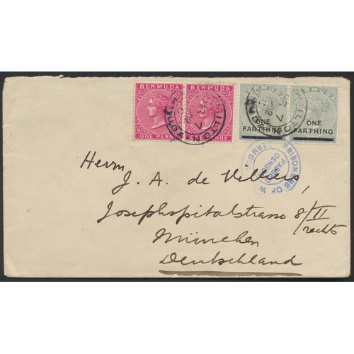 146 - Bermuda. 1902 Boer War cover to Munich Germany, bearing 1865-1903 1d and 1901 ¼d on 1/- surch, each ... 