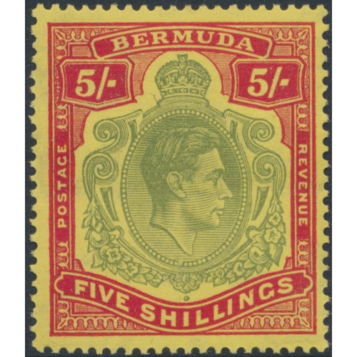 150 - Bermuda. 1938-53 5/- ordinary paper, green and red/pale yellow, displaying variety 'Missing pearl', ... 