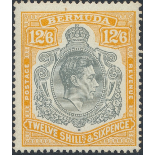 151 - Bermuda. 1938-53 12s.6d ordinary paper deep grey and brownish orange, displaying variety 'Broken low... 