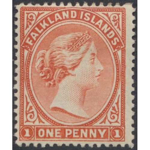 158 - Falkland Islands. M/U coln in SG Exeter album, incl 1878-9 1d claret M, 6d wing margin part o.g., an... 