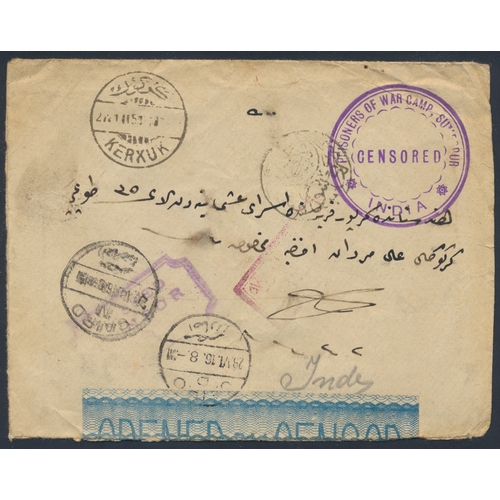 170 - India. Seln of 1917-18 WWI Prisoner of War incoming stampless covers addressed to Turkish prisoners ... 