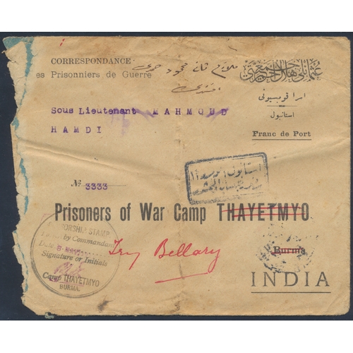 170 - India. Seln of 1917-18 WWI Prisoner of War incoming stampless covers addressed to Turkish prisoners ... 