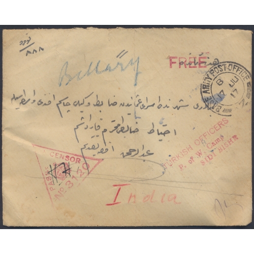 170 - India. Seln of 1917-18 WWI Prisoner of War incoming stampless covers addressed to Turkish prisoners ... 