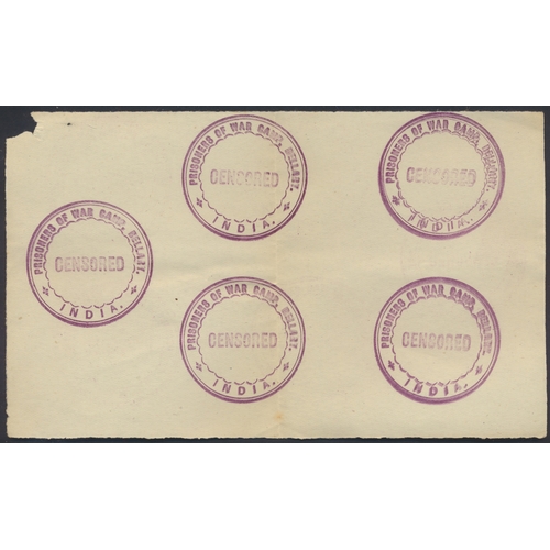 170 - India. Seln of 1917-18 WWI Prisoner of War incoming stampless covers addressed to Turkish prisoners ... 