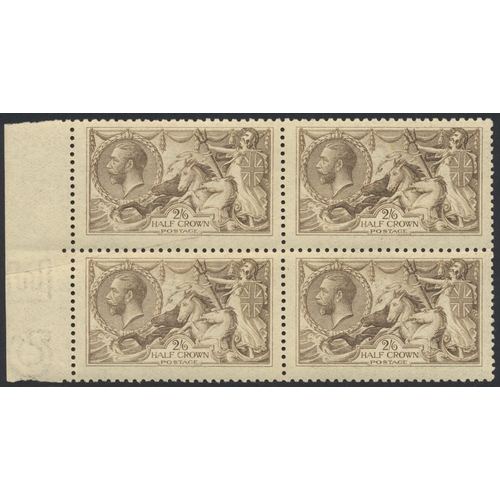 279 - 1915 2/6d D.L.R. Seahorse grey-brown marginal block of four UM, with diagonal crease across three st... 