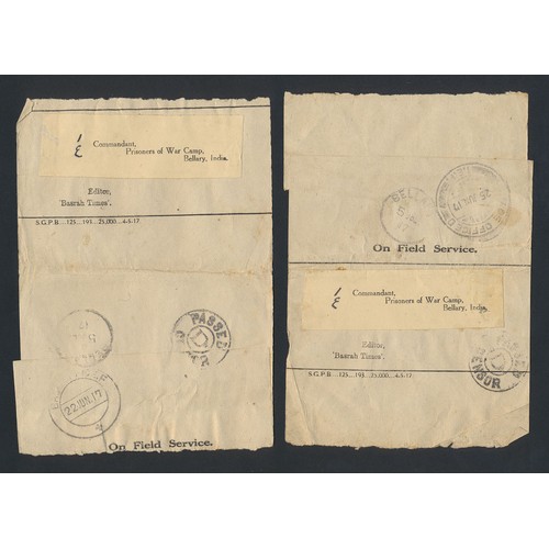 170 - India. Seln of 1917-18 WWI Prisoner of War incoming stampless covers addressed to Turkish prisoners ... 