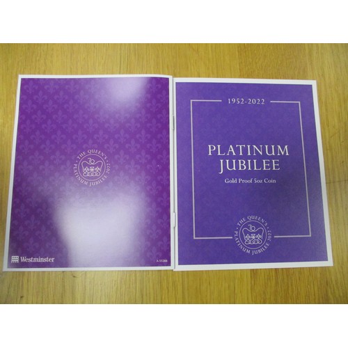 822 - Investment Gold Lot - documents required. Guernsey. 2022 Platinum Jubilee £10 22ct gold 5oz boxed pr... 