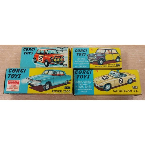 206 - Corgi. Range generally very good with fair to good boxes with No.249 Mini Cooper with de-luxe wicker... 