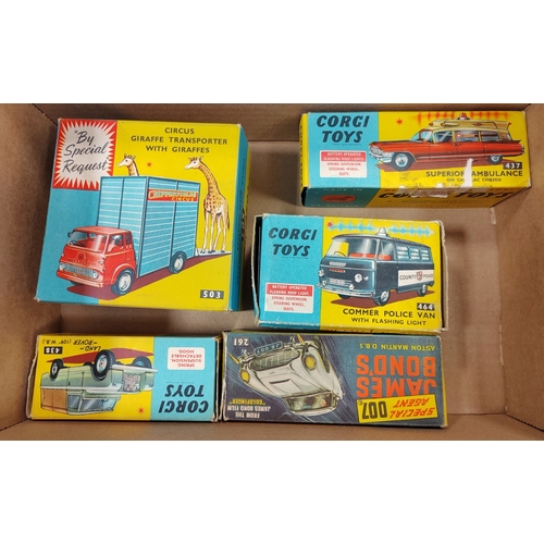 207 - Corgi. Range generally very good in mostly good boxes with 261 James Bond Aston Martin DB5, 437 Supe... 