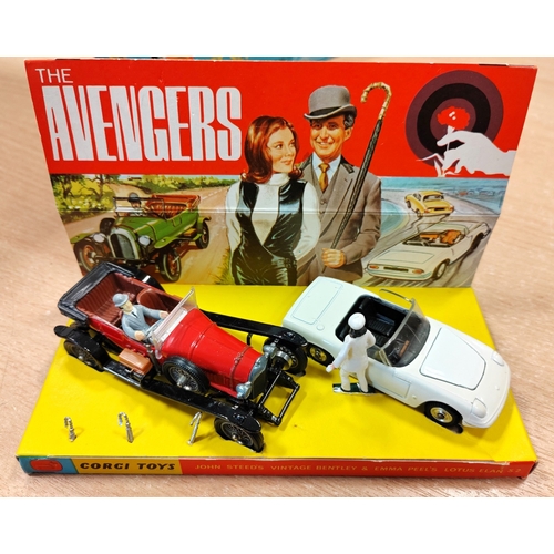 222 - Corgi. The Avengers giftset No.GS40 contains John Steed's Vintage Bentley with red body, brown inter... 