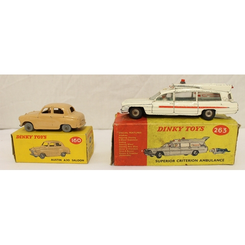 223 - Dinky. Collection including Austin Saloon No 160, Bentley No 194, Bristol Sports Coupe No 163,  Pull... 