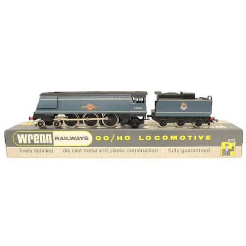 385 - Wrenn. OO gauge Streamlined Bulleid Pacific Class 4-6-2 BR 35026 'Lamport and Holt Line' blue locomo... 