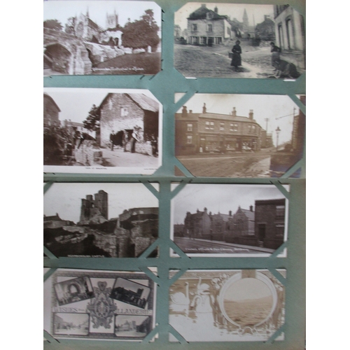 43 - Misc. coln. in 3 old albums. Range of UK topo. Horbury incl. tram in snowdrift (see photo), Prestonp... 