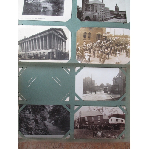 43 - Misc. coln. in 3 old albums. Range of UK topo. Horbury incl. tram in snowdrift (see photo), Prestonp... 