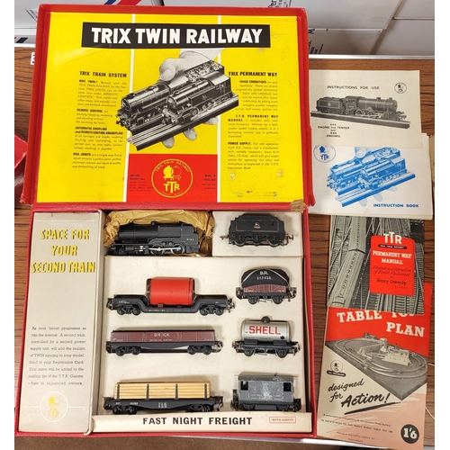 496 - TTR. Range generally very good/excellent with Trix Twin Railway Fast Night Freight set appears compl... 