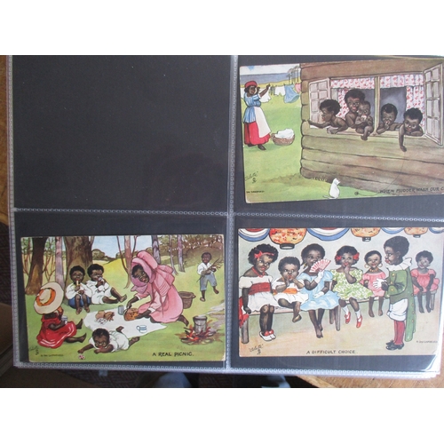 86 - Comic. Black humour coln. in modern album with some sets Tuck pub. incl. 9299, 9257, 9049, 9050, 909... 