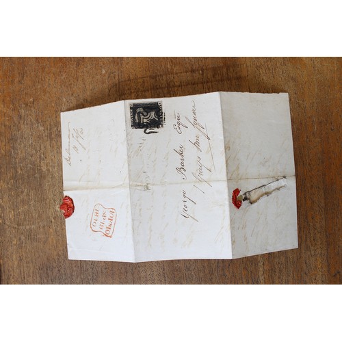 202 - September 1840 entire from Portsmouth to Grays Inn, London, cancelled by black M/C, with additional ... 