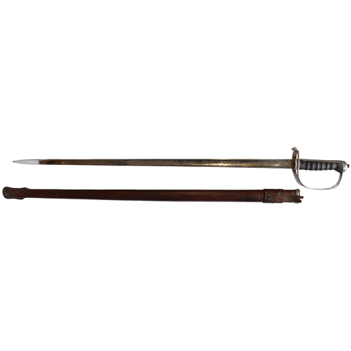 113 - WW1 1827 Pattern Rifle Regiment officer's sword and leather scabbard by Wilkinson Sword, blade 60% o... 