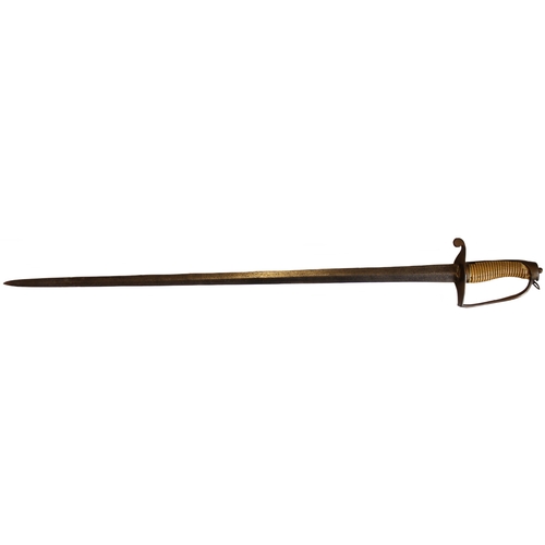 120 - George III pre-regulation officer's sword, circa 1780, double edged 78cm blade with some pitting, br... 