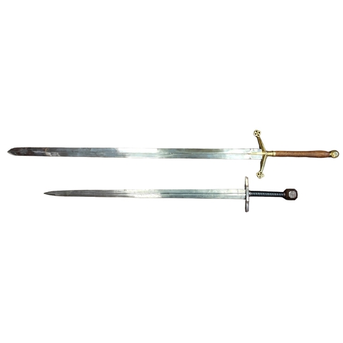 132 - Replica Medieval swords with no scabbards includes longsword good fine fullered blade with light rus... 