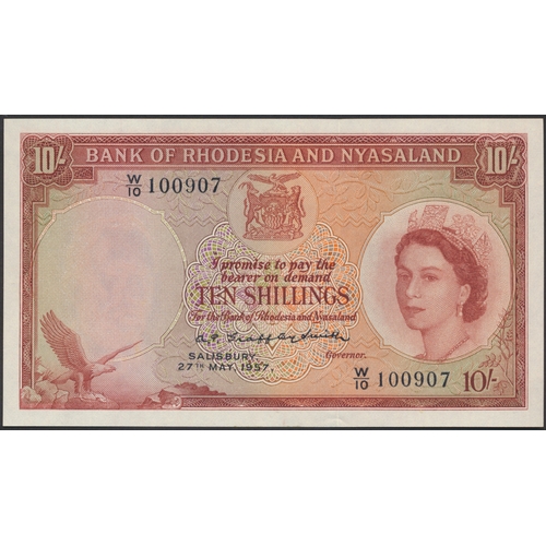 373 - Rhodesia and Nyasaland. 1957 (27 May) A.P. Grafftey-Smith 10 shillings W/10 100907 uncirculated. (Kr... 