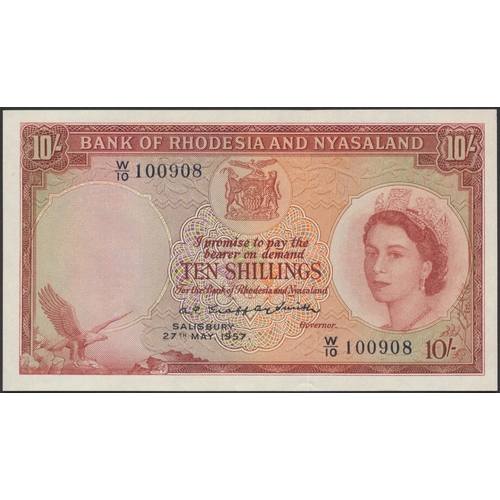 374 - Rhodesia and Nyasaland. 1957 (27 May) A.P. Grafftey-Smith 10 shillings W/10 100908 uncirculated. (Kr... 